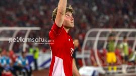 MENANG. Ole Romeny selebrasi usai mencetak gol kemenangan untuk Timnas Indonesia dalam laga kontra China di Stadion Utama Gelora Bung Karno, Kamis (5/6/2025). (dok. Istimewa/Redaksi Rekam Satu)