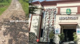 RUSAK: Potret salah satu jalan di Desa Lebeng Timur rusak dan potret gedung kantor Inspektorat Sumenep (dok. Istimewa/Redaksi Rekam Satu)