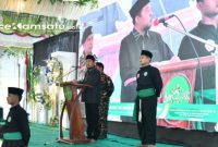 BERWIBAWA: Bupati Sumenep Achmad Fauzi Wongsojudo memberikan sambutan dalam kegiatan pelantikan PCNU Sumenep (dok: istimewa/Redaksi Rekam Satu)