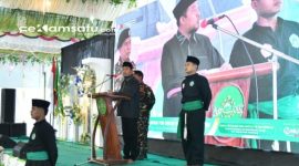 BERWIBAWA: Bupati Sumenep Achmad Fauzi Wongsojudo memberikan sambutan dalam kegiatan pelantikan PCNU Sumenep (dok: istimewa/Redaksi Rekam Satu)